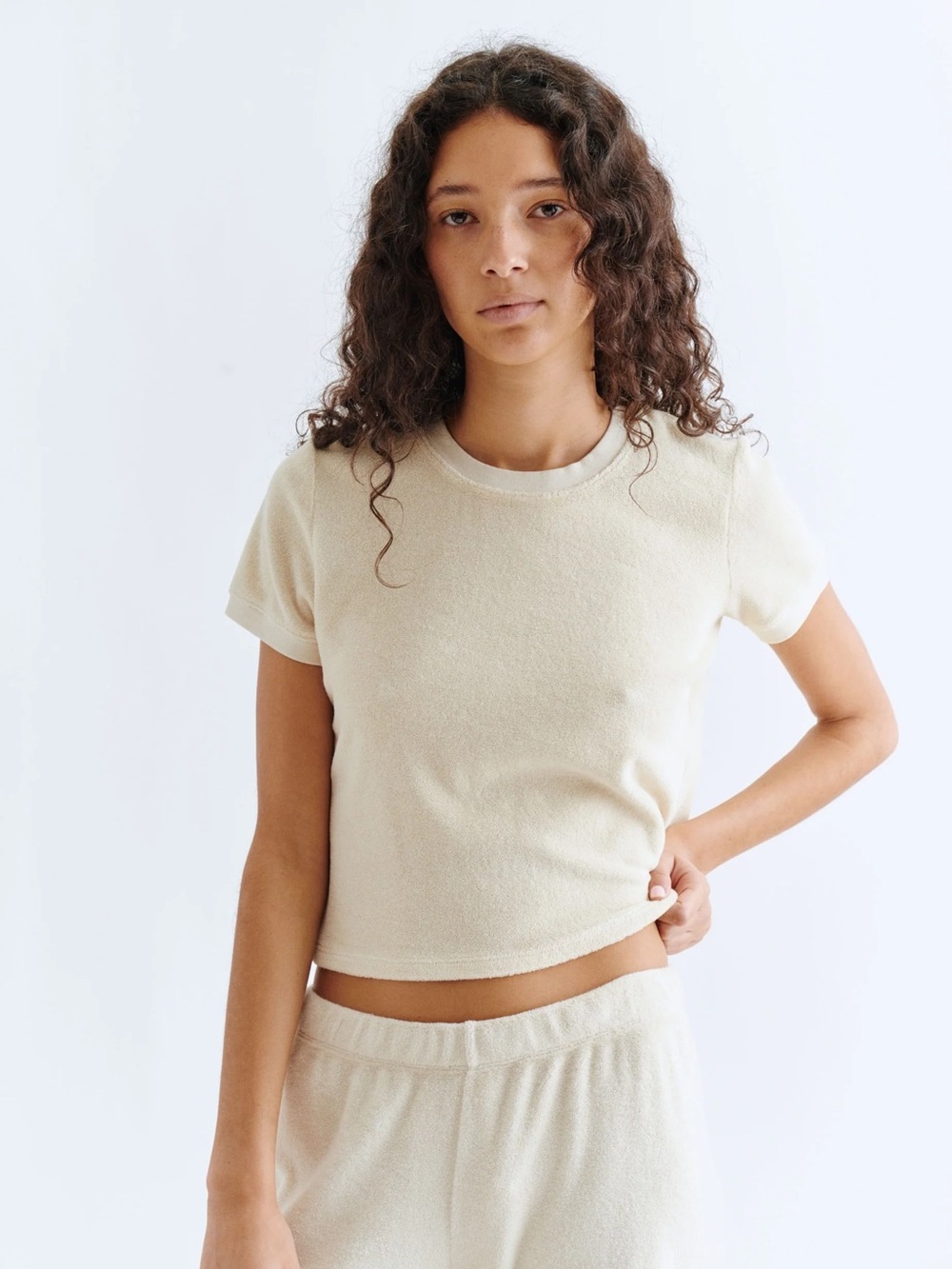 SUZIE KONDI The Carpi Tee Crew Neck Shirt Terry Soft Creamy Yellow